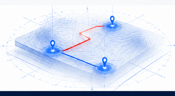 Three focused product paths connected across an energy-information landscape